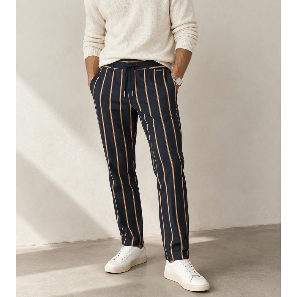 SCOTCH & SODA Navy Orange Striped Slim Fit Drawstring Trousers 32x32